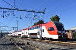 Caltrain Stadler MU Set heading away from College Park Station toward San Francisco